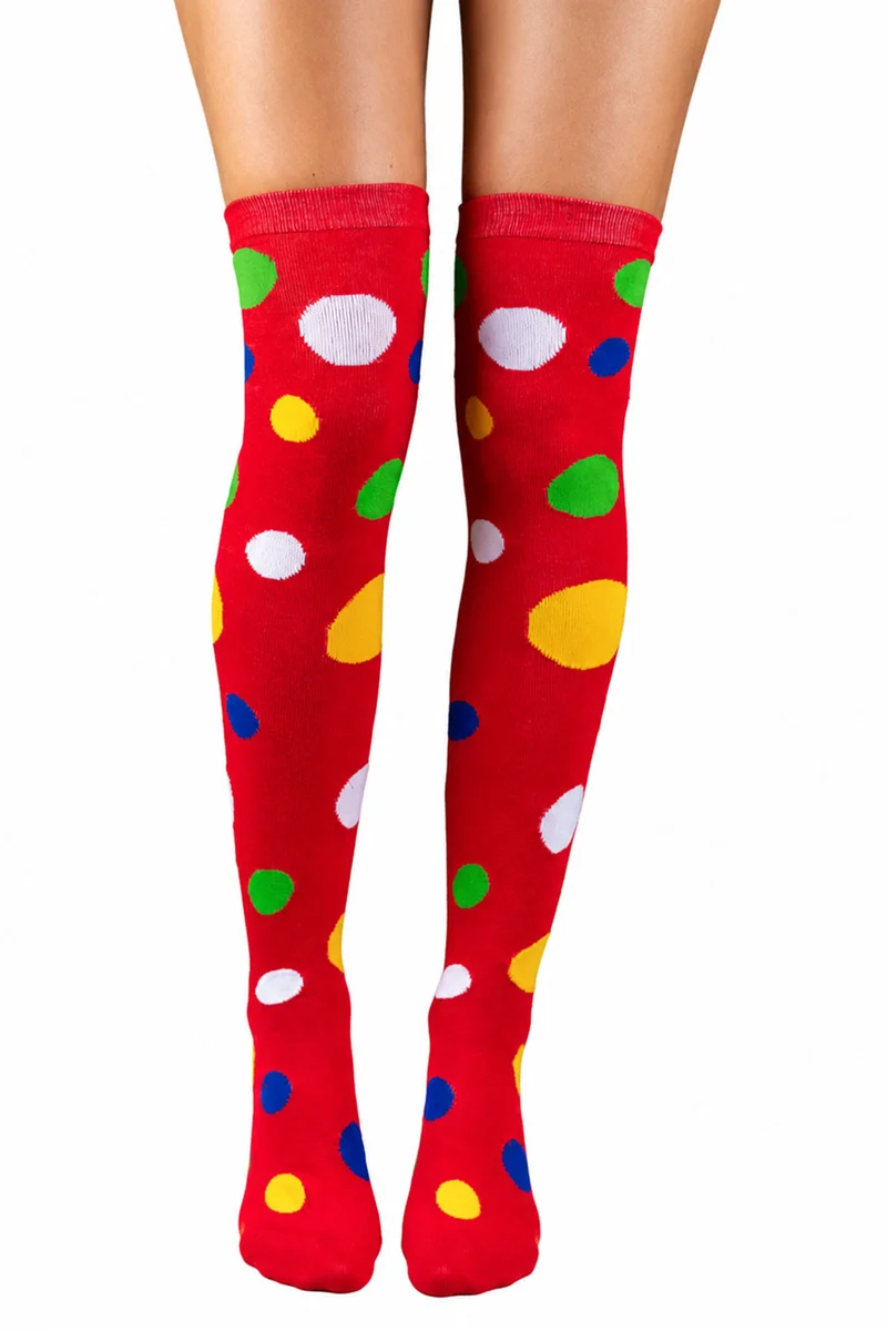 Overknees Clown Kniestrümpfe "Polka Dot" - 414039 | Rot Bunt