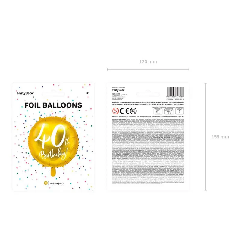 18"/Ø45cm Folienballon "40th Birthday" | Gold
