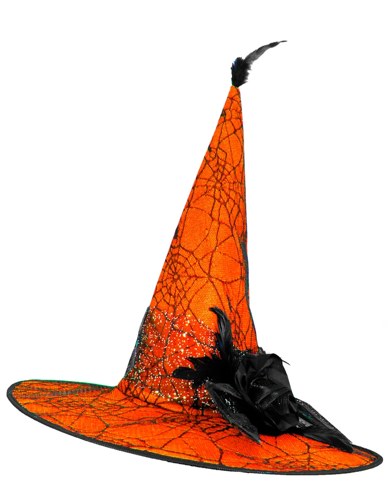 Hexenhut "Soluna" mit Spinnennetz | Orange Schwarz