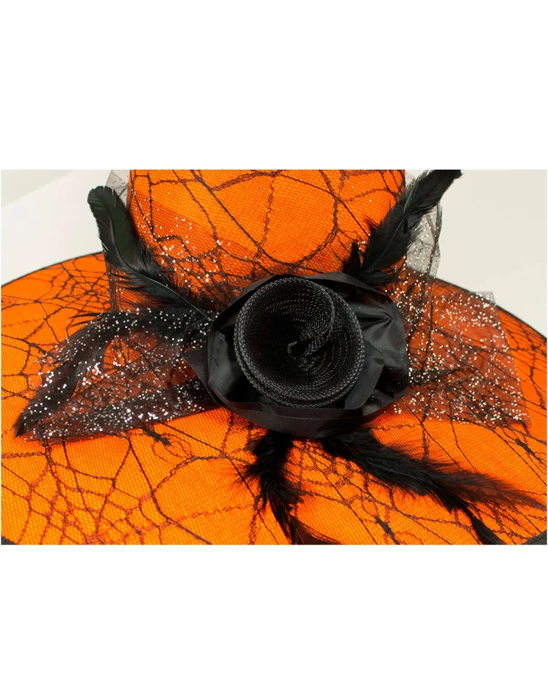 Hexenhut "Soluna" mit Spinnennetz | Orange Schwarz