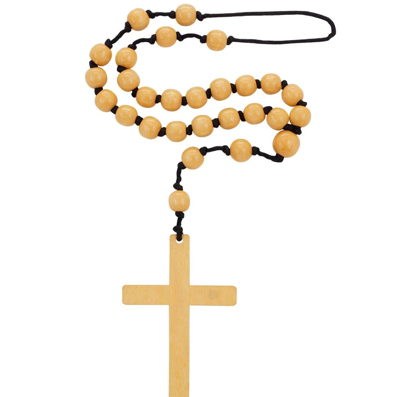 Rosenkranz Halskette mit Kreuz | Braun - Mönch Kostüm