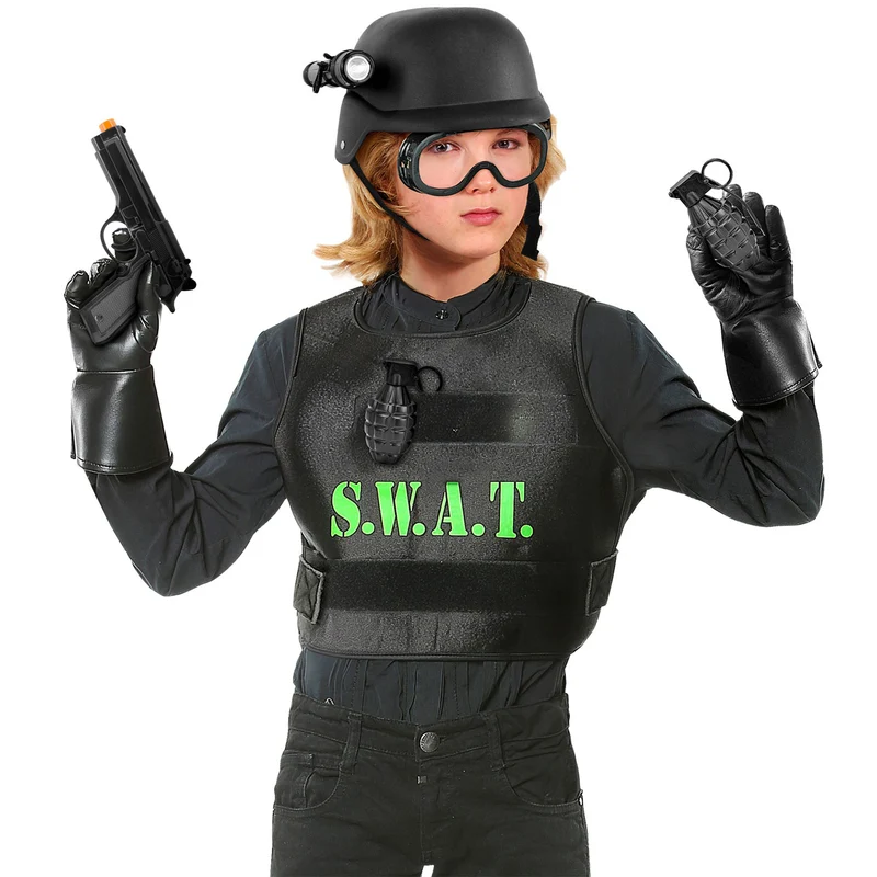 S.W.A.T. Set zum Kostüm für Kinder 6-tlg. | Schwarz