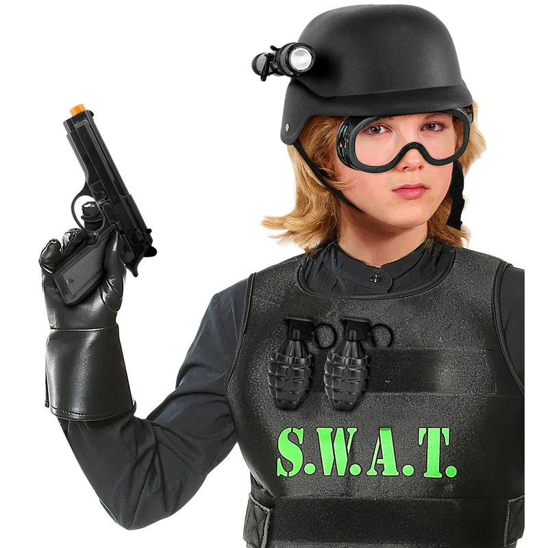 S.W.A.T. Set zum Kostüm für Kinder 6-tlg. | Schwarz