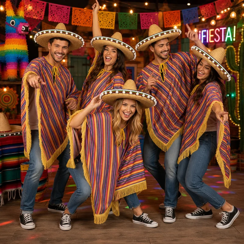 Mexiko Kostüm "Alechandro" Poncho mit Fransen | für Damen und Herren