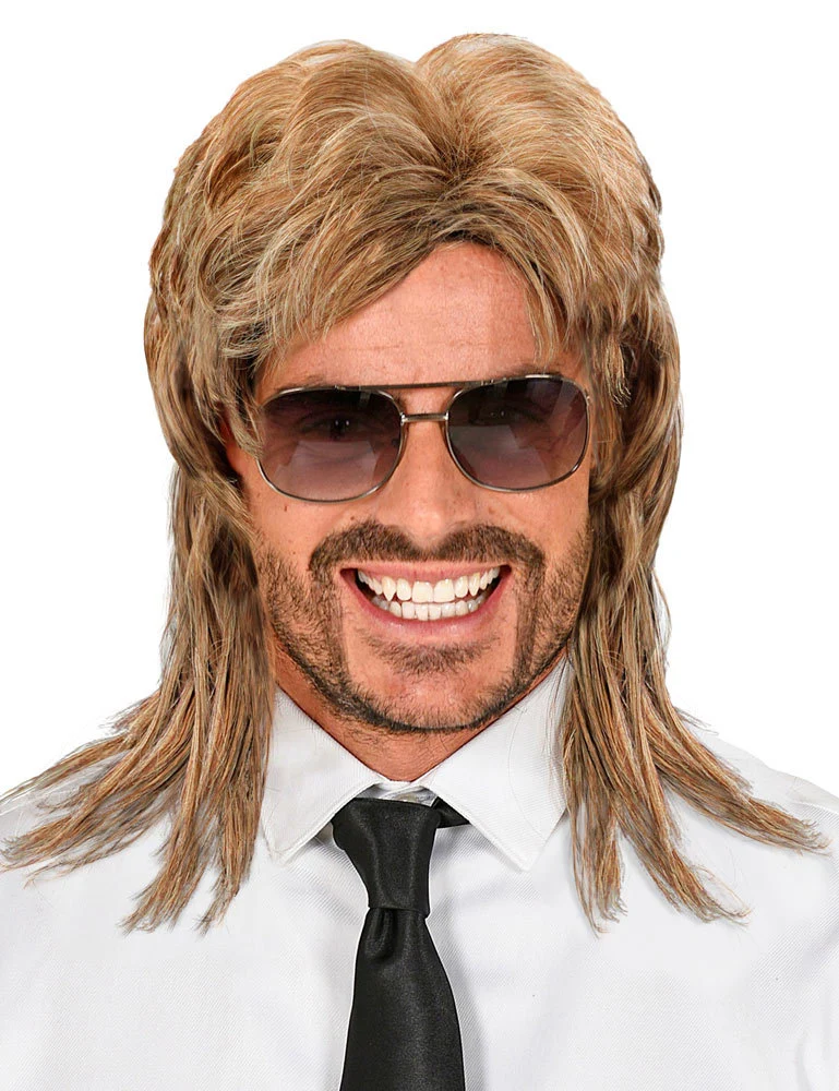 80er Jahre Rockstar Vokuhila Perücke | Dunkelblond