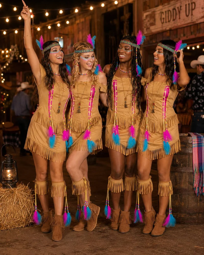 Indianerin Kostüm "Feather" für Damen | Braun Pink