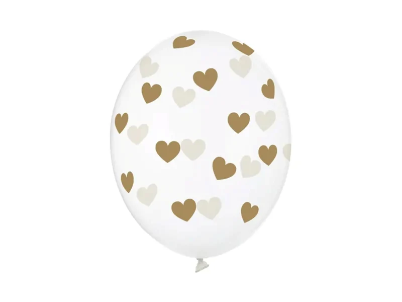 6 Stk. Luftballon Ø30cm "goldene Herzen" | Crystal Clear