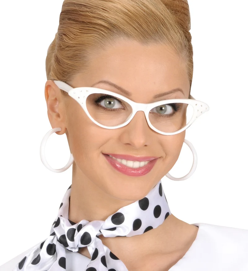 Fifties Cateye Brille "Diamond" mit Strass | Weiß