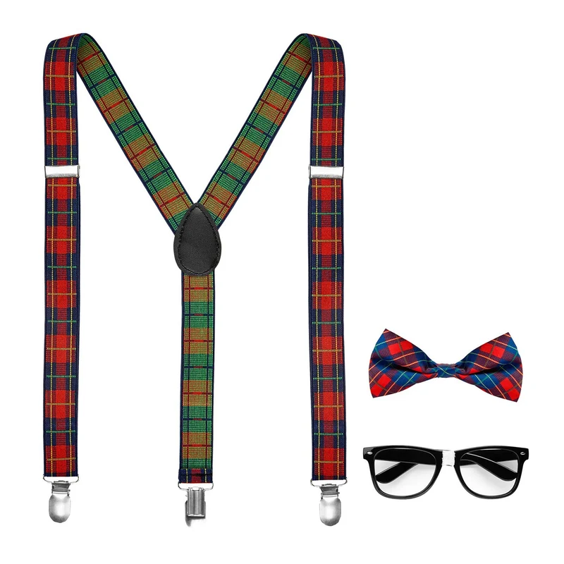 "Nerd" Kostüm-Set 3-tlg. | Mehrfarbig - Brille, Hosenträger, Fliege