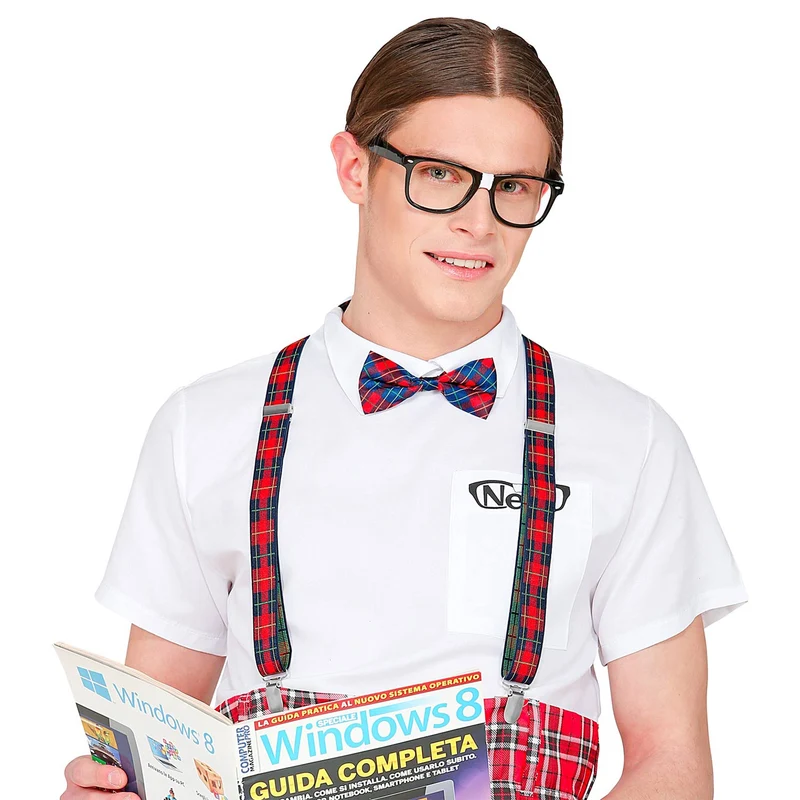 "Nerd" Kostüm-Set 3-tlg. | Mehrfarbig - Brille, Hosenträger, Fliege