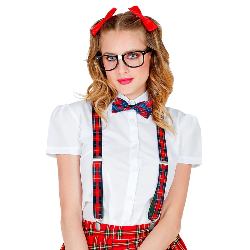"Nerd" Kostüm-Set 3-tlg. | Mehrfarbig - Brille, Hosenträger, Fliege