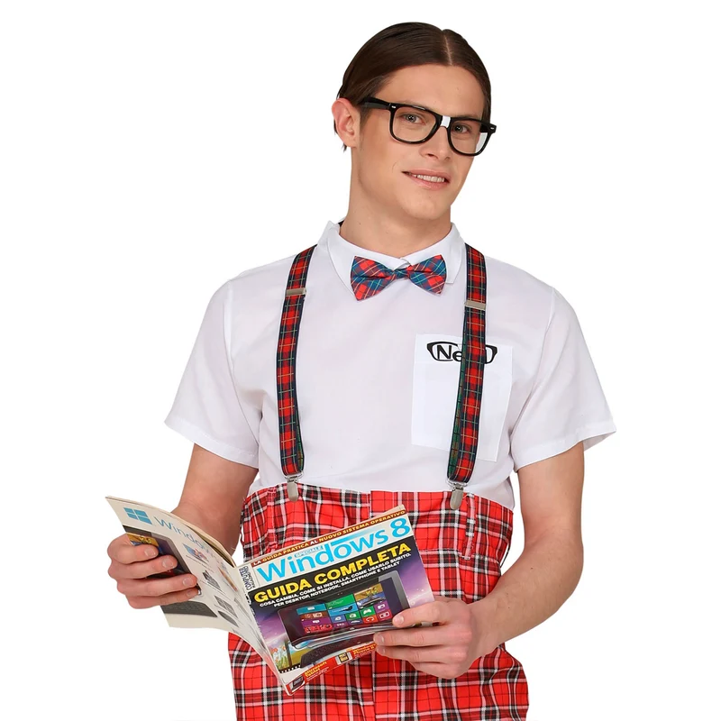 "Nerd" Kostüm-Set 3-tlg. | Mehrfarbig - Brille, Hosenträger, Fliege