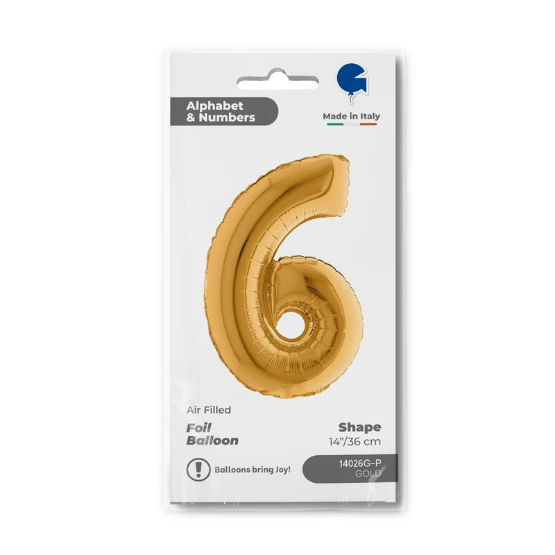 14"/Ø36cm Mini Zahlen Folienballon | Gold #6