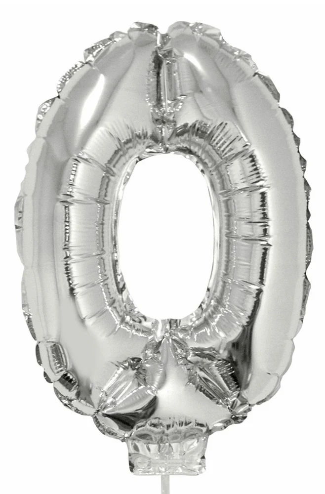 Zahlen Folienballon 41 cm mit Stab - Silber | Dekoration Geburtstag Jahrestag