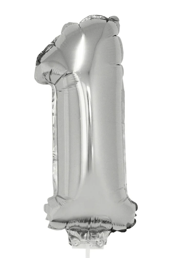 Zahlen Folienballon 41 cm mit Stab - Silber | Dekoration Geburtstag Jahrestag