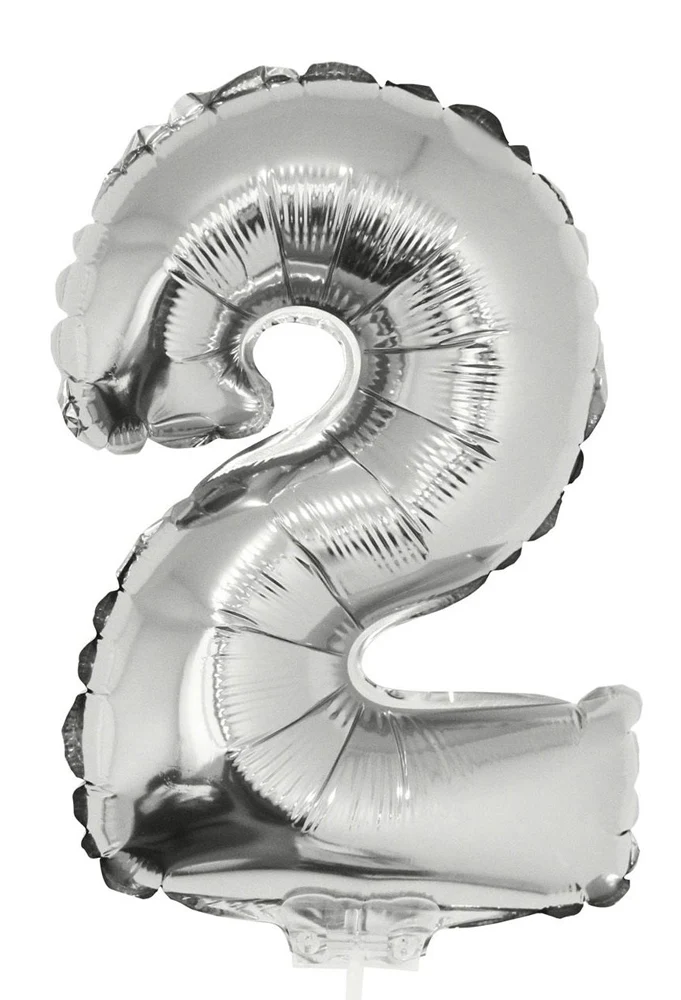Zahlen Folienballon 41 cm mit Stab - Silber | Dekoration Geburtstag Jahrestag