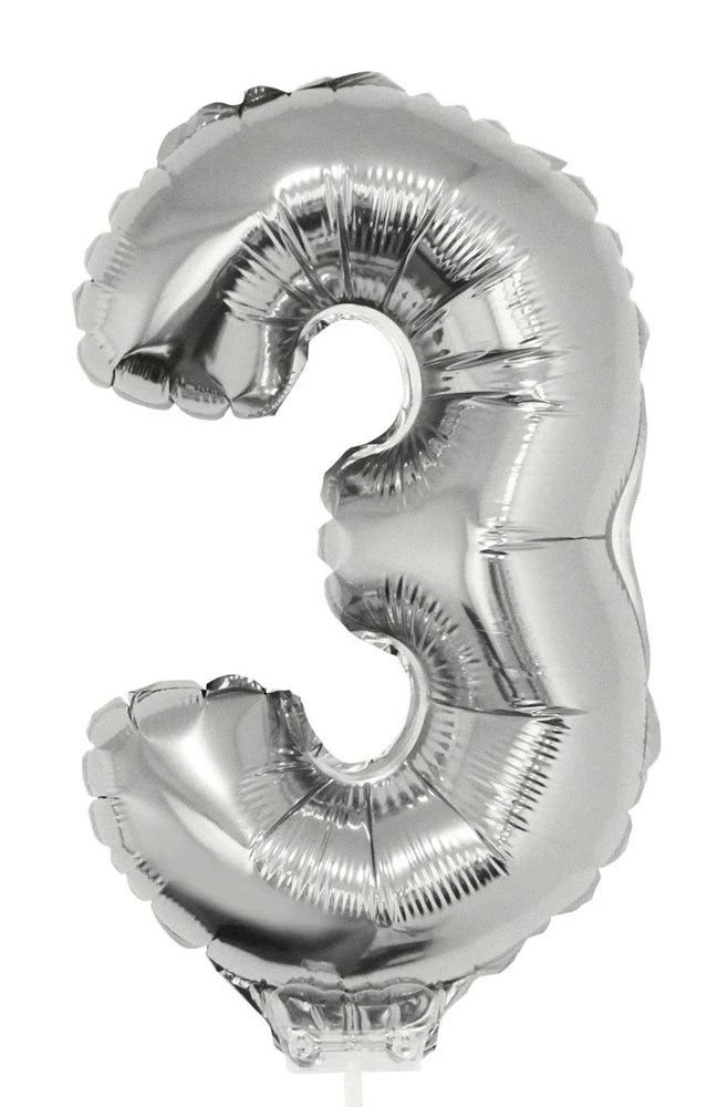 Zahlen Folienballon 41 cm mit Stab - Silber | Dekoration Geburtstag Jahrestag
