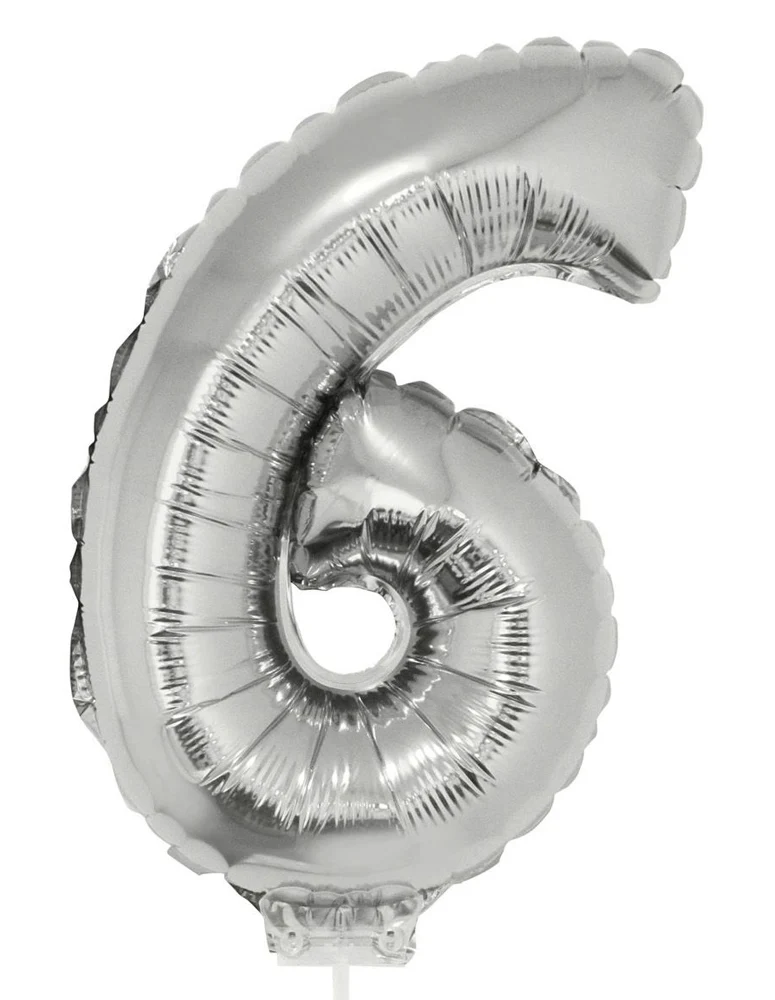 Zahlen Folienballon 41 cm mit Stab - Silber | Dekoration Geburtstag Jahrestag