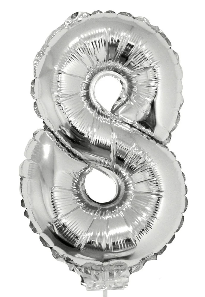 Zahlen Folienballon 41 cm mit Stab - Silber | Dekoration Geburtstag Jahrestag