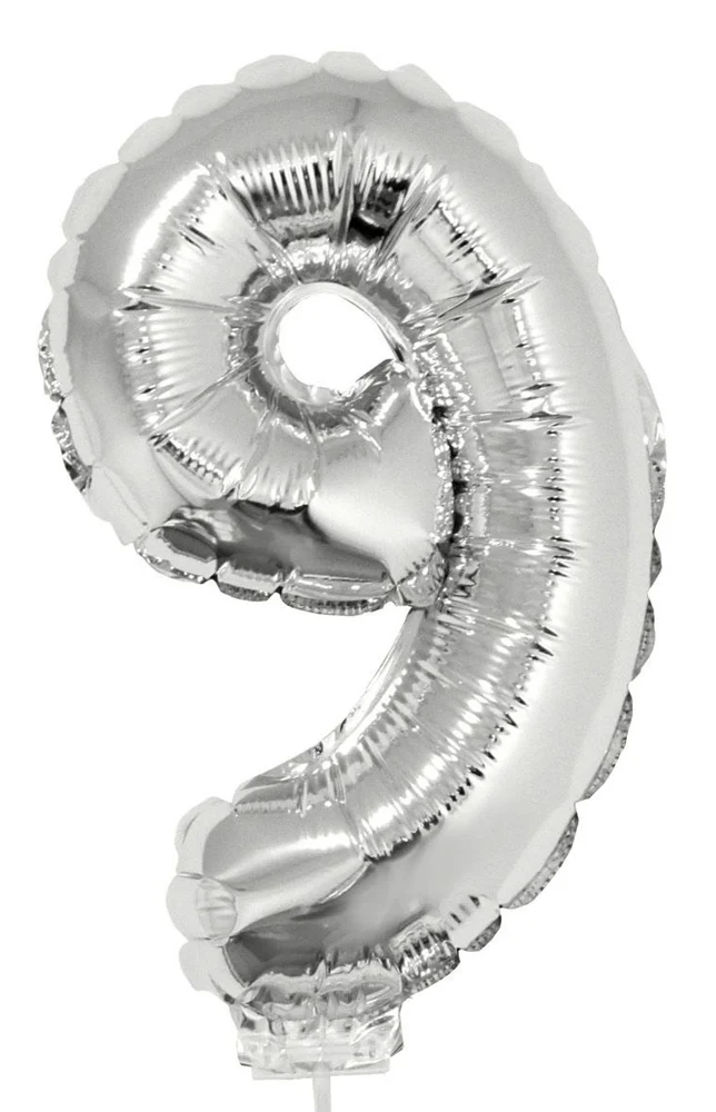 Zahlen Folienballon 41 cm mit Stab - Silber | Dekoration Geburtstag Jahrestag