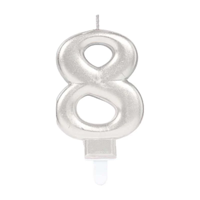 Zahlenkerze Silber #8