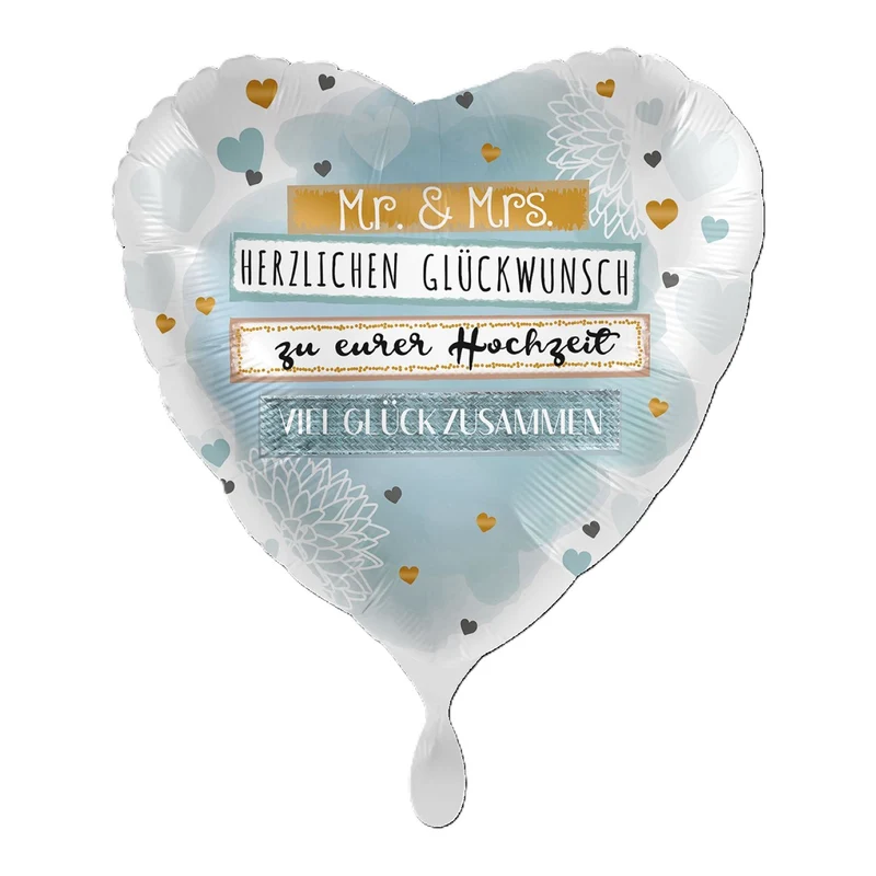 18"/Ø43cm Herz Folienballon "Mr. & Mrs. Glückwunsch"