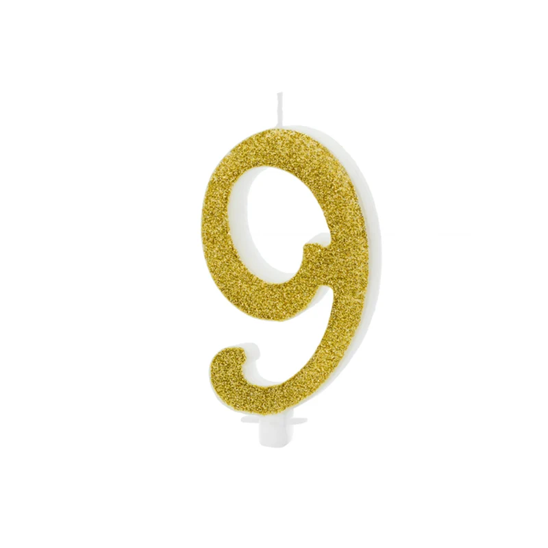 Geburtstagskerze Glitter Gold - 10 cm | Ziffer ''9''