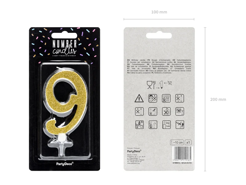 Geburtstagskerze Glitter Gold - 10 cm | Ziffer ''9''