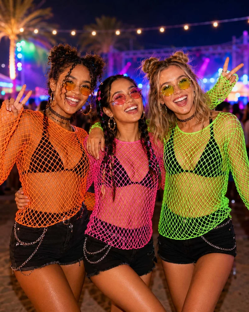 Neon Netzshirt Damen | Grün - 80er Rave Disco Festival Kostüm