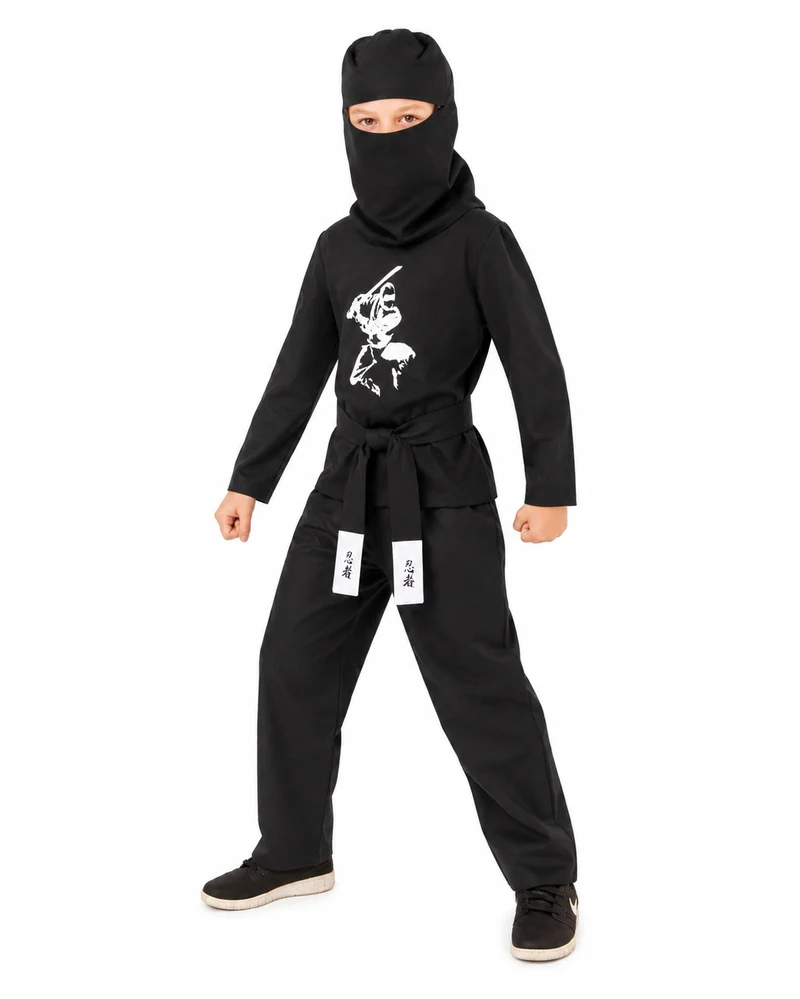 Ninja Kostüm Kinder 4-tlg.  Samurai Verkleidung Schwarz