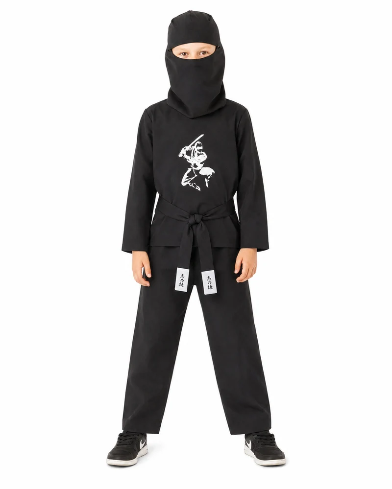 Ninja Kostüm Kinder 4-tlg.  Samurai Verkleidung Schwarz