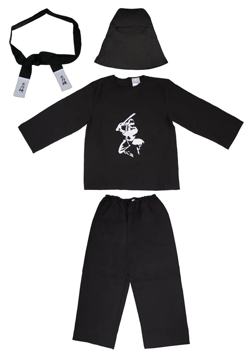 Ninja Kostüm Kinder 4-tlg.  Samurai Verkleidung Schwarz