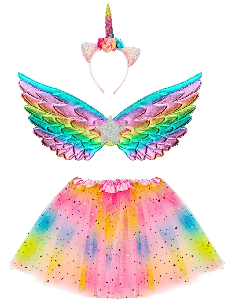 Einhorn Kostüm Set "Rainbow" für Mädchen | 3-tlg. mit Flügeln