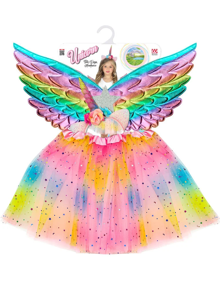 Einhorn Kostüm Set "Rainbow" für Mädchen | 3-tlg. mit Flügeln