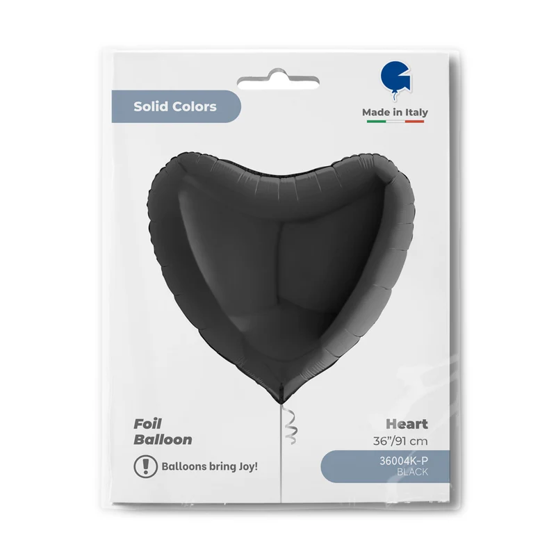 36"/Ø91cm Folienballon Uni Herz | Schwarz