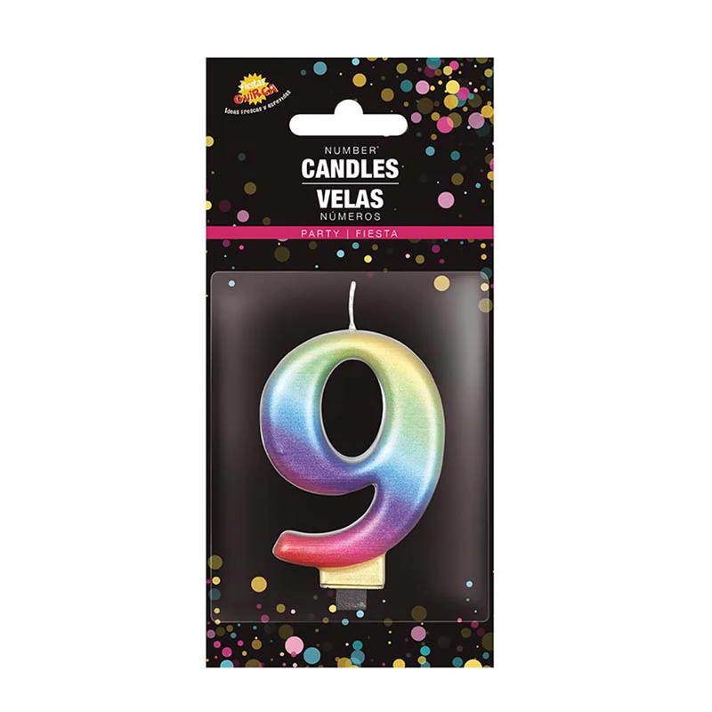 Zahlenkerze 9 Regenbogen