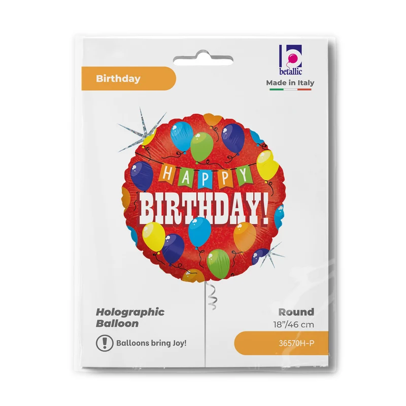 18"/Ø46cm Folienballon "Happy Birthday" Party Holo/Glitter