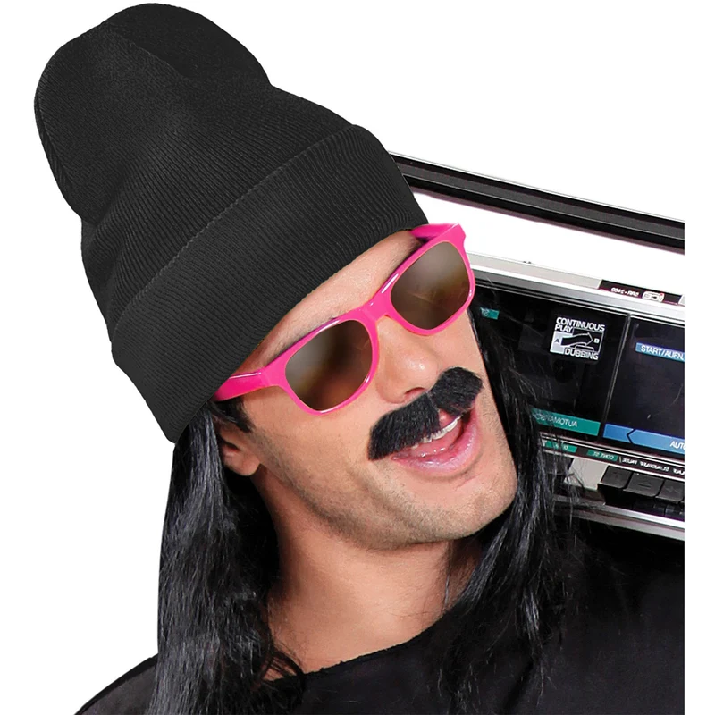 80er Jahre Kostüm Beanie Mütze | Schwarz