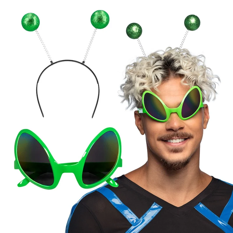 Kostüm-Set "Alien" 2-tlg. | Grün - Diadem und Partybrille