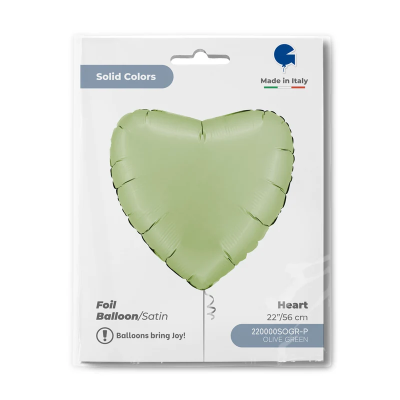 22"/Ø56cm Folienballon Uni Herz | Satin Olivgrün