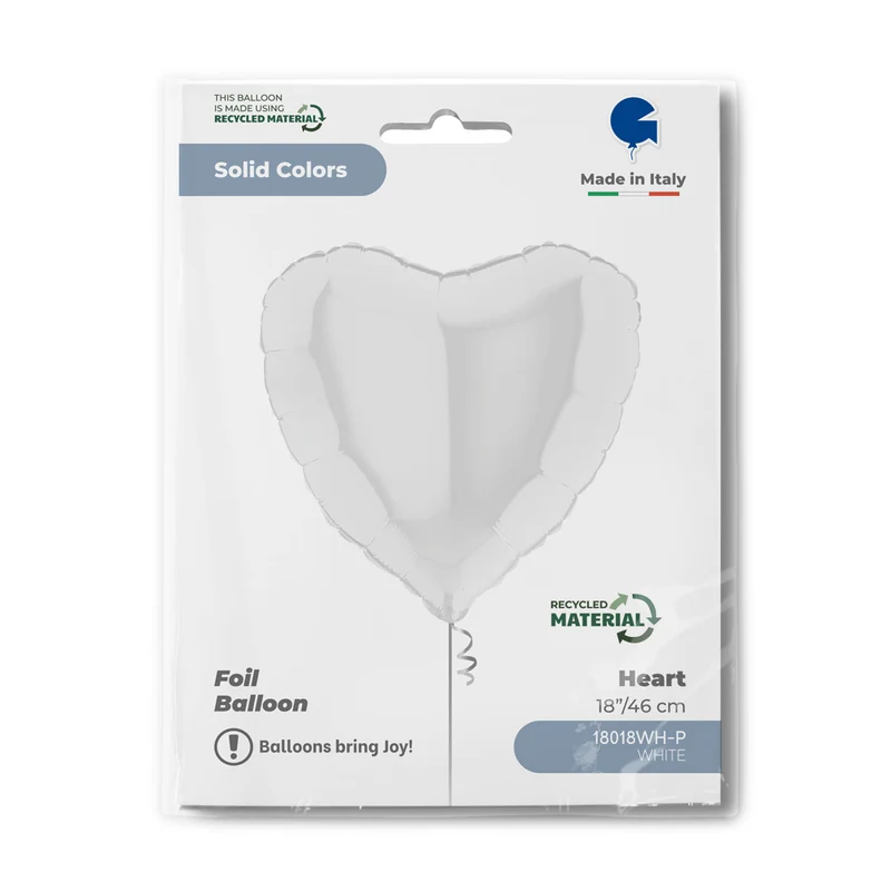 18"/Ø46cm Herz Folienballon Uni | Weiß