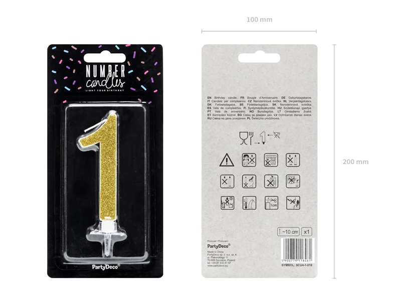 Geburtstagskerze Glitter Gold - 10 cm | Ziffer ''1''