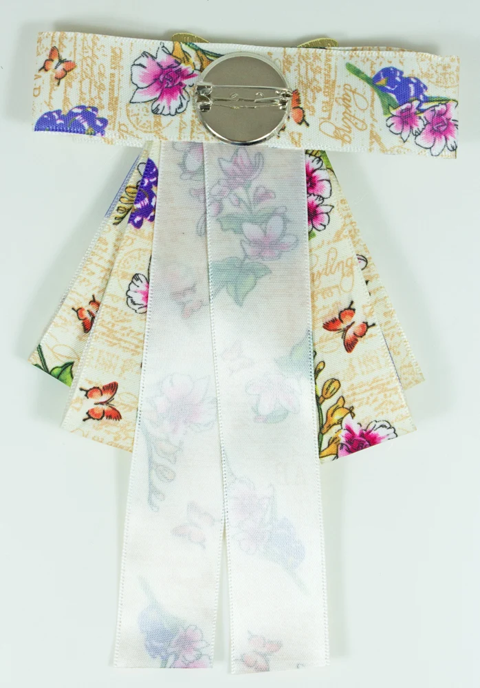 Brosche Barock Schleife mit Bienen Anstecker Blumen Beige