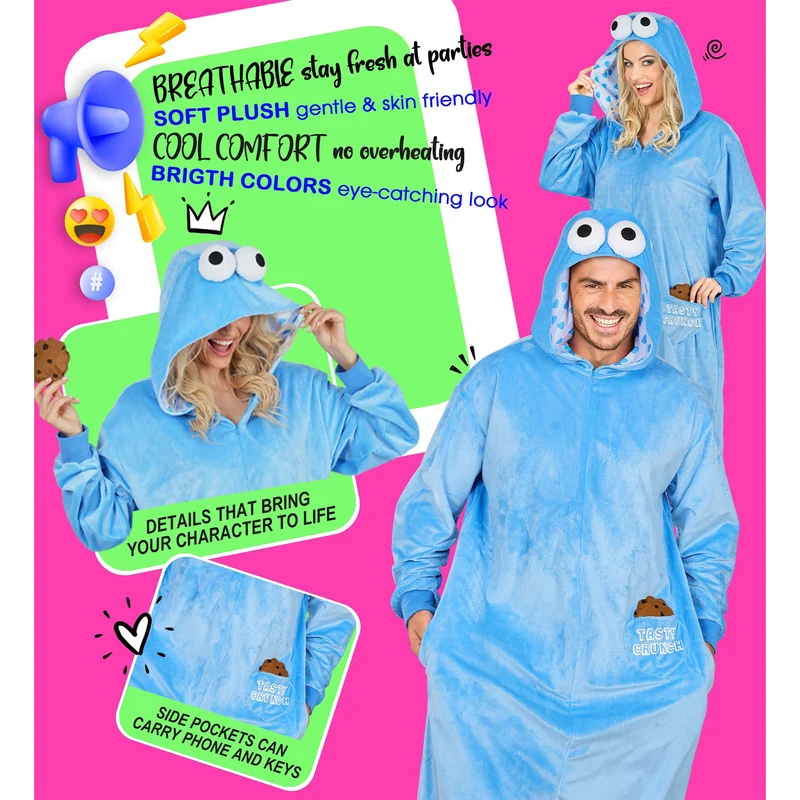 Tierkostüm "Cookie Monster" für Erwachsene | Overall Hellblau