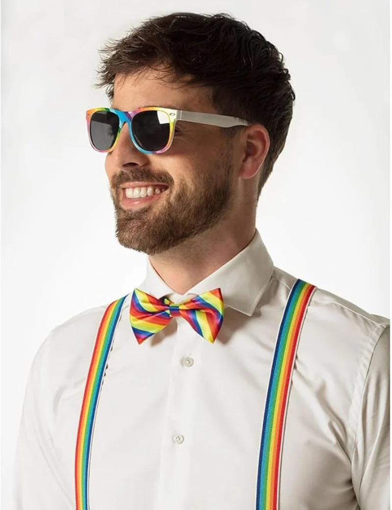 Partyset Hosenträger, Brille und Fliege | Regenbogen