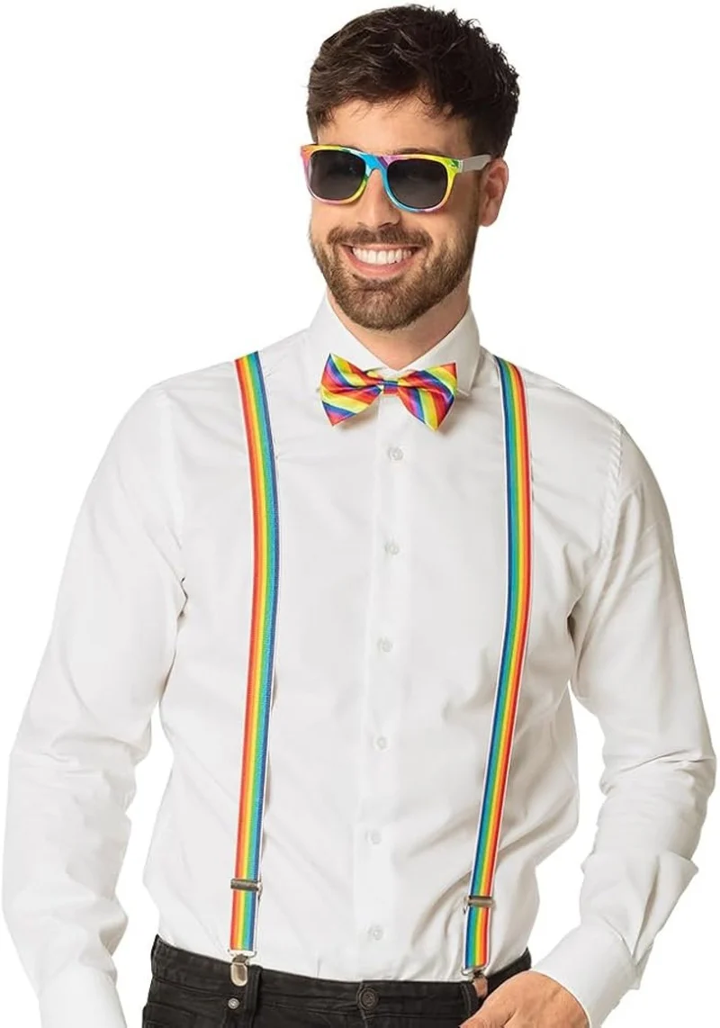 Partyset Hosenträger, Brille und Fliege | Regenbogen