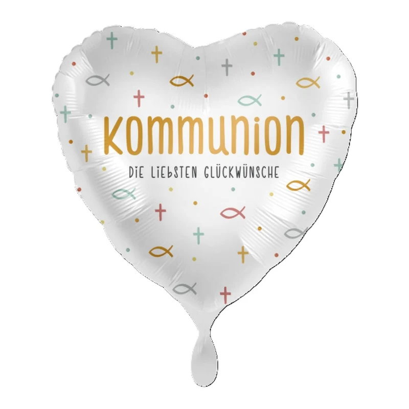18"/Ø43cm Herz Folienballon "Kommunion - Glückwünsche"