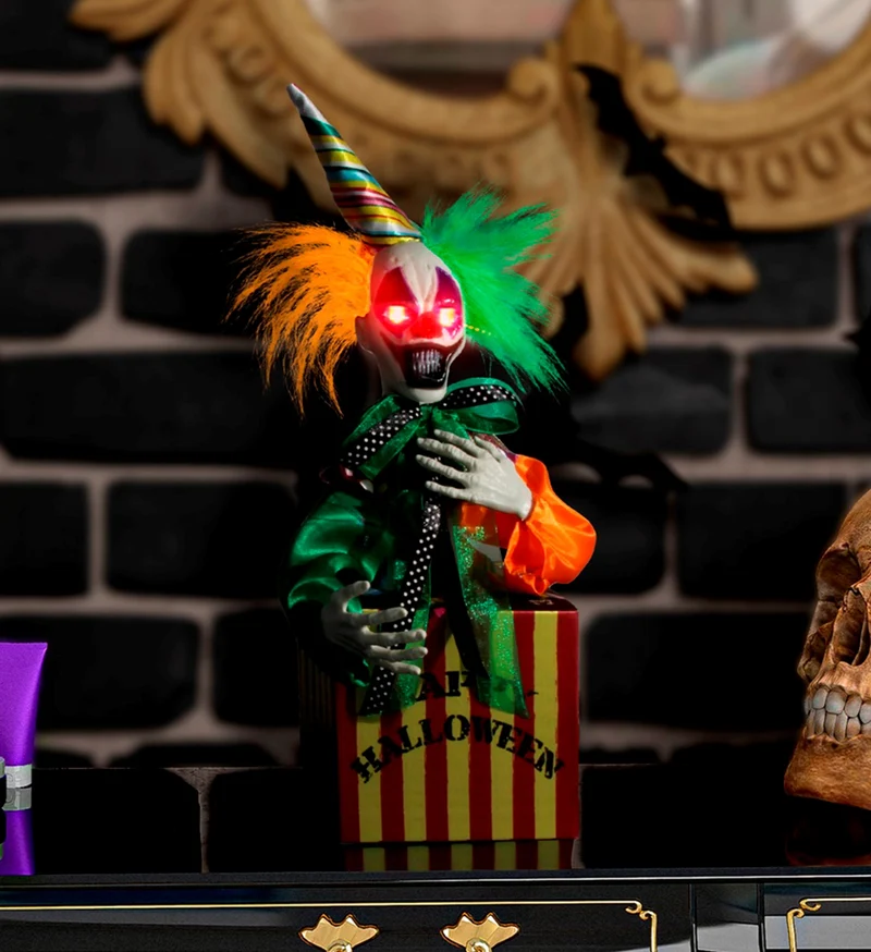 Clown in the Box 37 cm | Animierte Halloweenfigur Dekoration