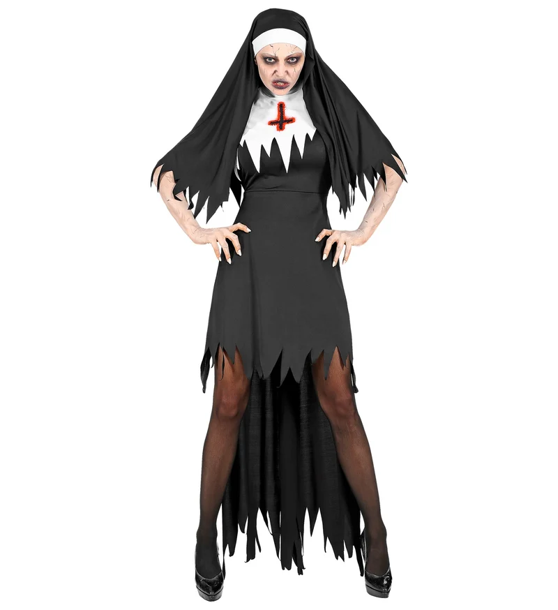 Horror Nonne Halloween Kostüm für Damen | Schwarz