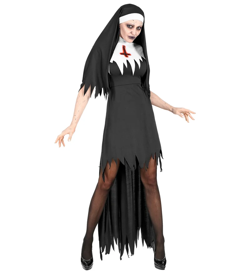 Horror Nonne Halloween Kostüm für Damen | Schwarz